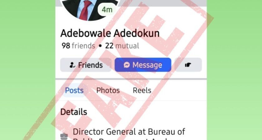 Fraudulent Facebook Account Impersonating The Director-General Of The Bureau Of Public Procurement (BPP)